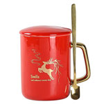 Wholesale red straight ceramic mugs with golden handle lid European luxury ceramic mugs