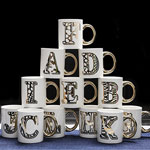 Wholesale letter ceramic mugs with golden handle White sublimation coffee mugs with gold logo