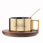 Custom gold plated american ceramic coffee cup and saucer Foastery mugs with spoon manufacturers