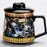 Manufacturers black enamel ceramic tea mugs with tea filter and lid China retro dragon tea cups