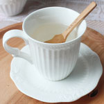 Plain white ceramic coffee mug and saucer with stripe 3D Retro coffee cups