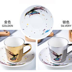 Custom mirror ceramic coffee cup and saucer Reflection tea mugs with silvery outside
