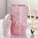 Custom tall 12oz pink marble ceramic coffee mugs with lid and spoon 12 constellations logo
