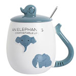 Suppliers jar elephant shape mugs ceramic with lid and spoon blue coffee mugs
