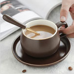 Custom brown jar ceramic coffee cups and saucer nordic style ceramic mugs with spoon suppliers