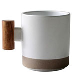 Wholesale korean stoneware ceramic coffee mugs white and brown glazed with wooden handle