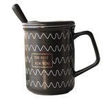 Manufacturers black and white geometric ceramic mugs Stripe european coffee mugs with lid and spoon