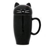 Cheap large black cat ceramic mugs with cat shape lid  color glazed coffee mugs suppliers