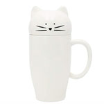 Custom large white cat ceramic mugs with cat shape lid  color glazed coffee mugs suppliers