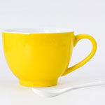 Cheap plain yellow ceramic breakfast mugs with lid and spoon 16oz ceramic milk mugs
