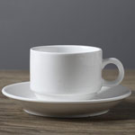 Bulk plain white ceramic coffee cup and saucer 87 Stackable 165ml tea cups suppliers