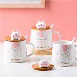 Cheap 3D cartoon ceramic mugs with rabbit lid Cute girl ceramic coffee mugs