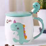 Custom cartoon ceramic mugs with lid cute 3D dinosaur embossed coffee mugs manufacturers