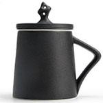 Custom matte black ceramic tea mugs with tea filter Tower shape tea cups with key handle
