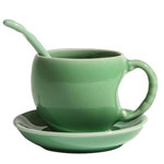 Celadon apple shape ceramic mugs and dish spoon 3D dragon color glazed coffee cups