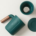 Custom nordic ins ceramic tea mugs with tea filter matte green cups with logo