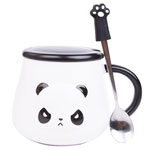 Manufacturers color glazed ceramic mugs with lid and spoon Panda shape coffee cups