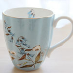 Cheap fine bone china tea mugs with golden rim Miranda flower shape ceramic coffee cups