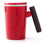 Suppliers 400ml red ceramic tea mugs with tea filter tea cups with wooden handle