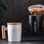 Custom white ceramic mugs with wooden lid 15oz coffee cups with wooden handle