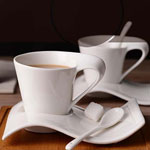 European white wave shape coffee cups and wave dish ceramic cappuccino milk tea cups