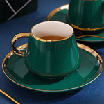 Custom green european luxury ceramic mug and saucer Diamond tea cup with golden rim