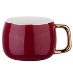 Red ceramic coffee mugs with golden handle Luxury black tea cups with gold rim