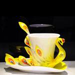 Handmade peacock shape enamel porcelain mugs and saucer tea cups and dish