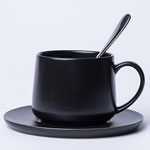 Custom plain black matte ceramic mug and saucer coffee cup and dish factory
