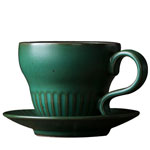 Manufacturers retro ceramic tea mug and saucer green stoneware cups and dish