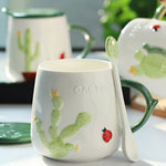 Custom cactus 3D ceramic mugs with lid and spoon white coffee mugs with logo