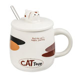 Cheap cat cute girl 470ml ceramic tea mugs with lid white 3D ceramic coffee mugs