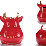 Wholesale red cattle shape ceramic money box cute Chinese zodiac