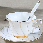 Cheap fine bone china coffee mug and saucer European black tea cups with golden rim