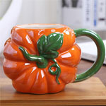 Wholesale stoneware color glazed mugs cute pumpkin shaped ceramic coffee mugs
