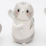 Wholesale japanese cartoon cat shape ceramic mugs with lid and spoon