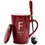Cheap red letter ceramic mugs with logo tall coffee mugs with lid spoon
