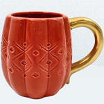 Cheap 3D red ceramic mugs with golden handle Pumpkin shaped coffee mugs factory