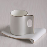 Custom simple european bone china coffee mug and saucer white straight mug with gold rim