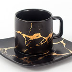 Manufacturers ceramic marble coffe mug and saucer black nordic minimal tea cups