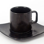 Custom black solid color ceramic mug and square saucer for coffee or tea factory