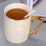 Cheap white pearl glazed ceramic coffee mugs with gold handle china manufacturers