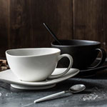 handmade plain white ceramic coffee mugs and saucers Stoneware irregular shaped mug