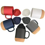 Wholesale 320ml gray ceramic cork coffee cups with lid