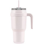 Custom vacuum insulated stainless steel mug with handle and straw