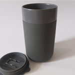 Custom 12oz handleless ceramic travel coffee mug with insulated cushion