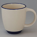 Custom two-tone wide mouth 11oz stoneware coffee mug with blue spout