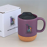 Custom 11oz purple cork bottom ceramic coffee mug with lid factory