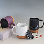 Custom 11oz black cork bottom ceramic coffee mug with lid factory