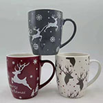 Customized 11oz Wide Mouth Christmas Ceramic Coffee Mug with Elk Pattern